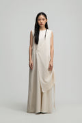 Raw Hem Skewed Layer Maxi Dress (Off White)