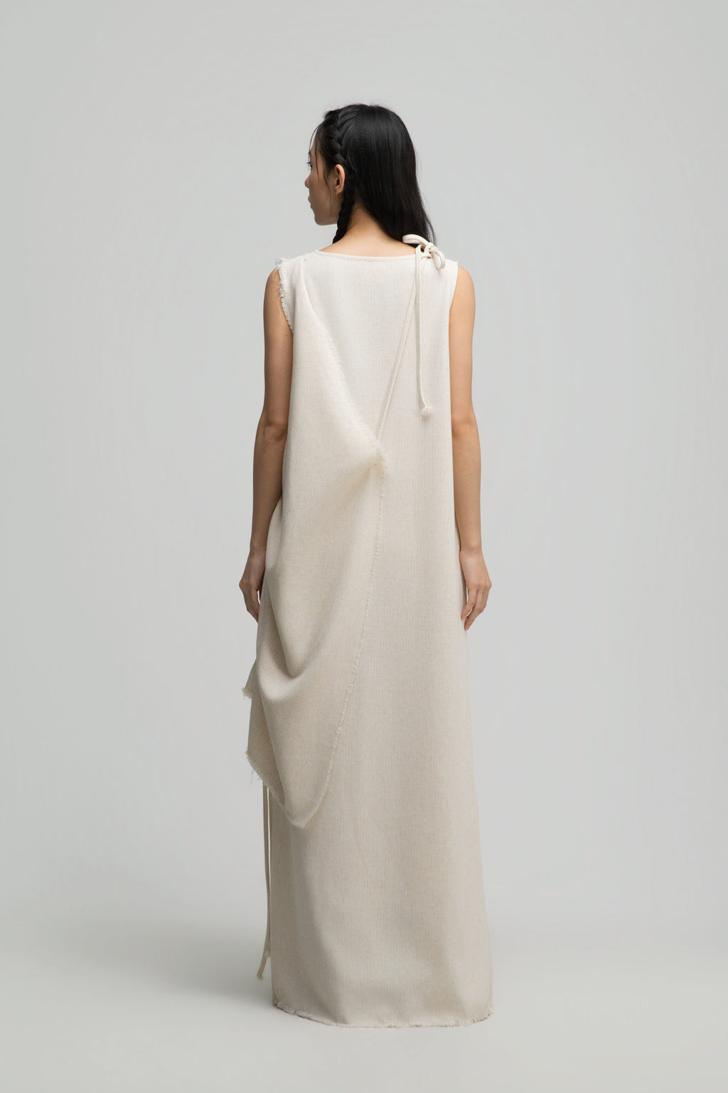 Raw Hem Skewed Layer Maxi Dress (Off White)