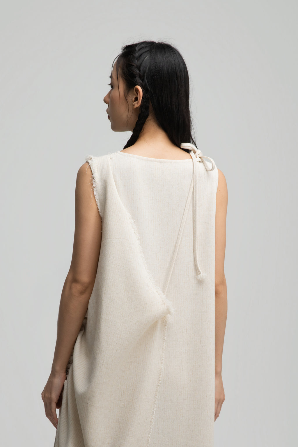 Raw Hem Skewed Layer Maxi Dress (Off White)