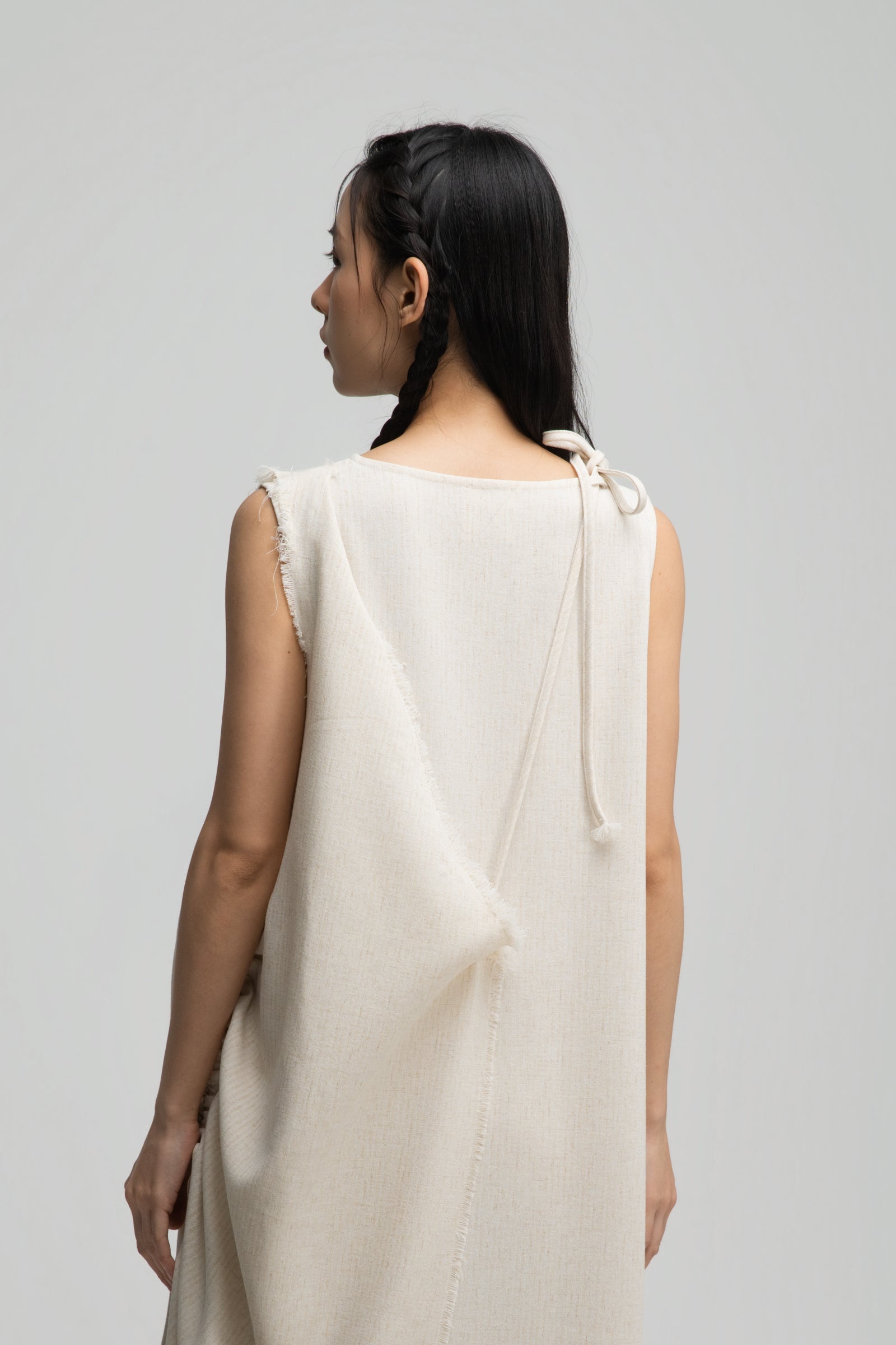 Raw Hem Skewed Layer Maxi Dress (Off White)