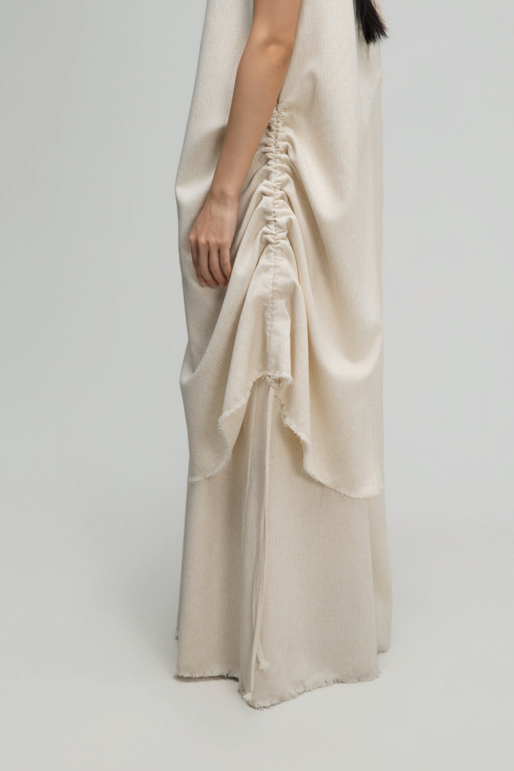 Raw Hem Skewed Layer Maxi Dress (Off White)