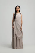 Raw Hem Skewed Layer Maxi Dress (Dark Beige)