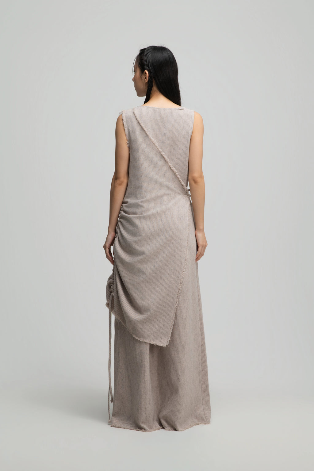 Raw Hem Skewed Layer Maxi Dress (Dark Beige)