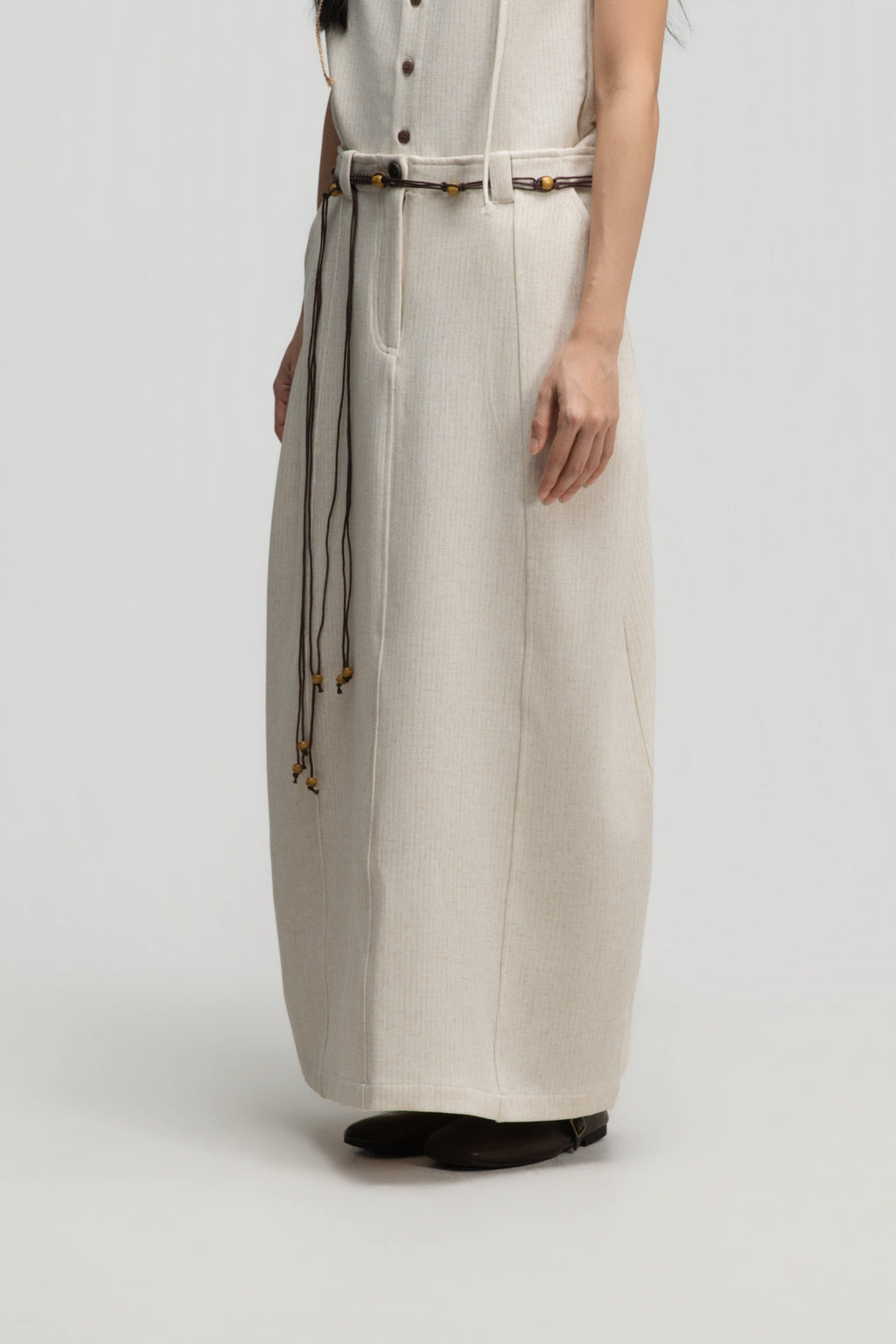 Curved Leg Skirt w/ Beaded Belt (Off White)