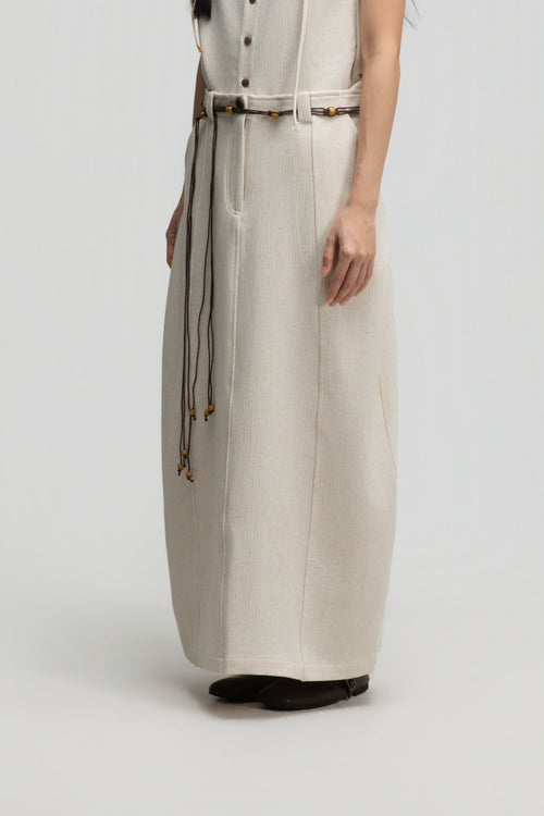 Curved Leg Skirt w/ Beaded Belt (Off White)