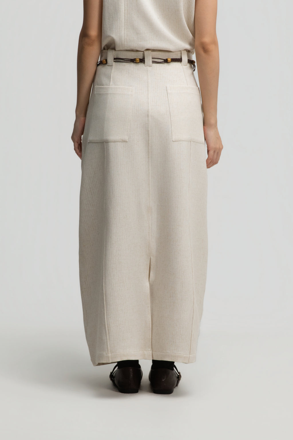 Curved Leg Skirt w/ Beaded Belt (Off White)