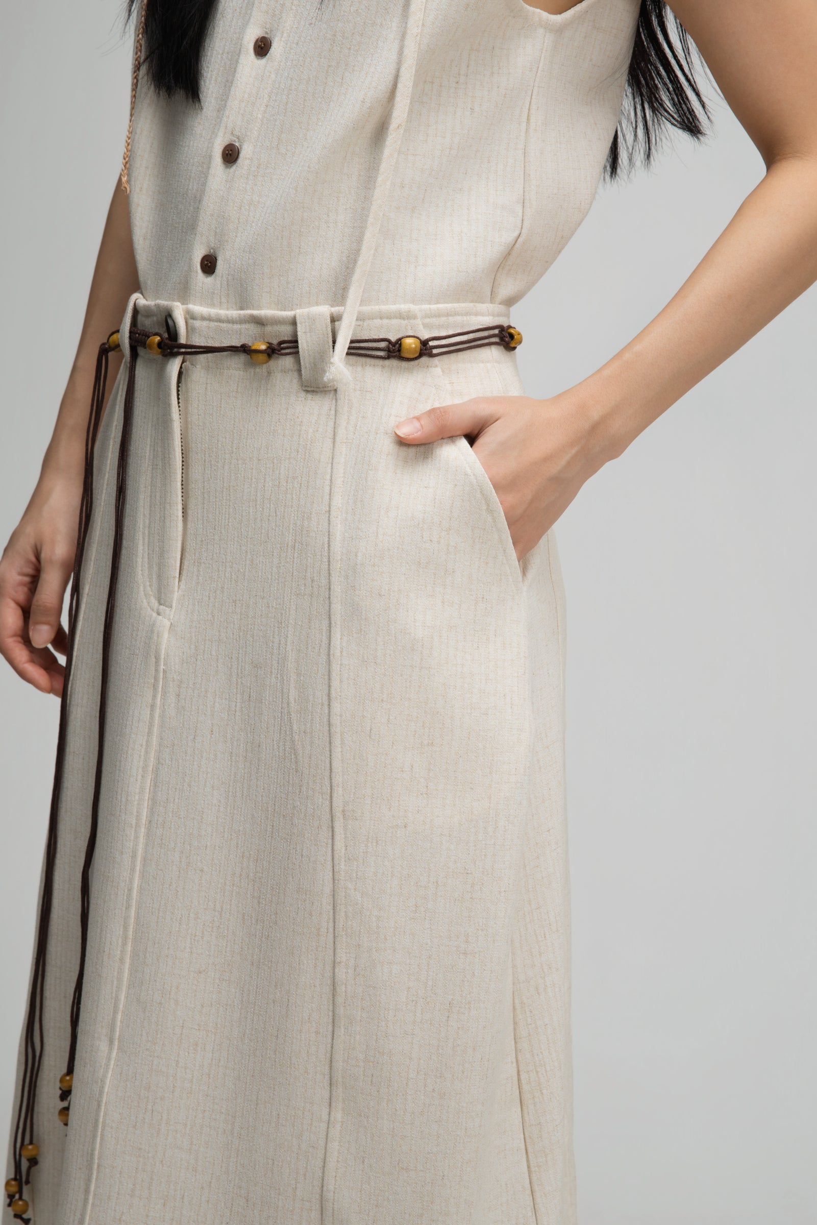 Curved Leg Skirt w/ Beaded Belt (Off White)