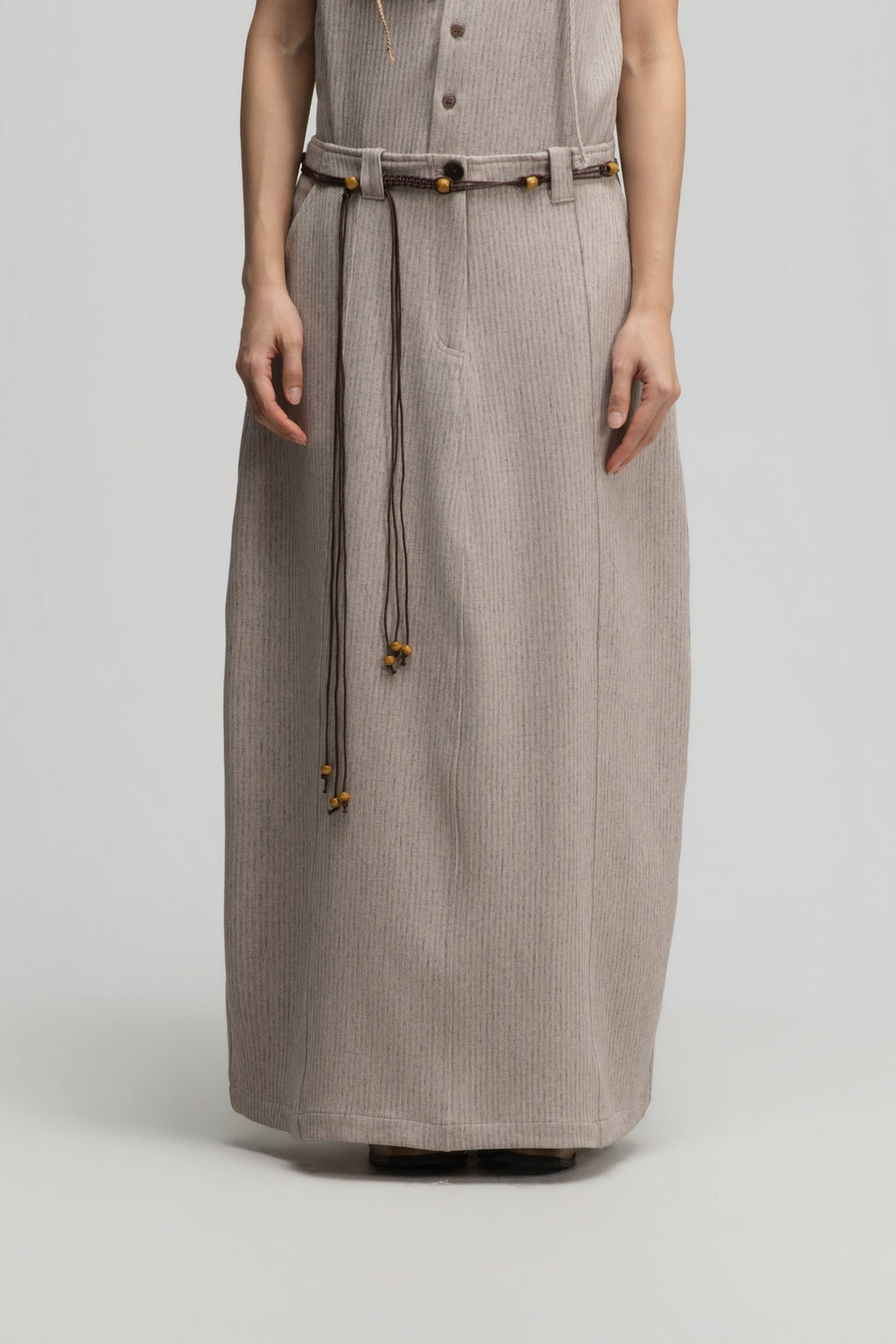 Curved Leg Skirt w/ Beaded Belt (Dark Beige)