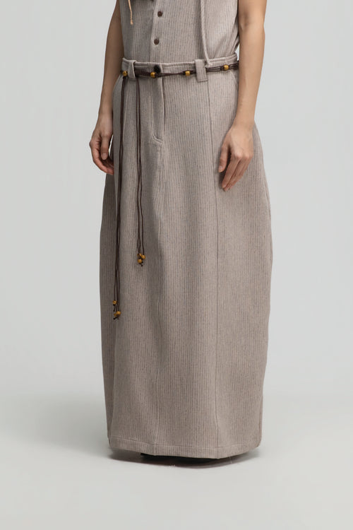 Curved Leg Skirt w/ Beaded Belt (Dark Beige)