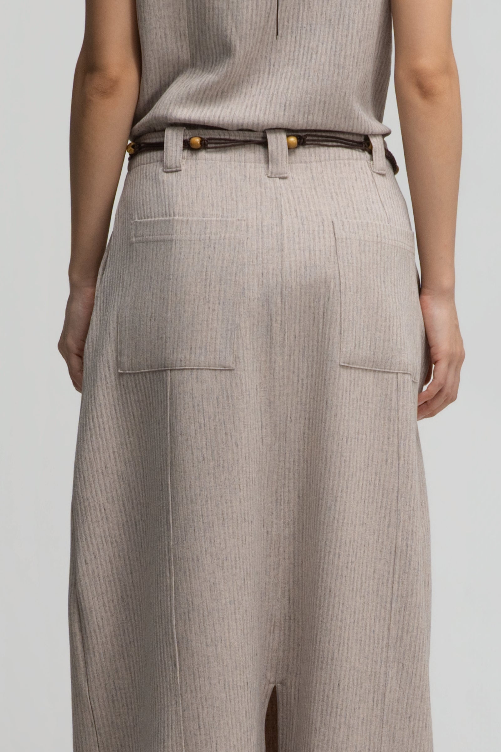 Curved Leg Skirt w/ Beaded Belt (Dark Beige)