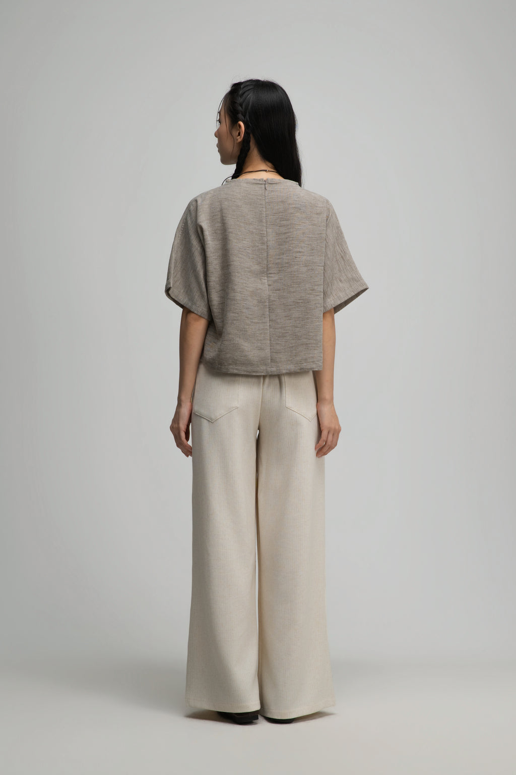Semi High Neck Short Sleeve Crop Top (Dark Oat)