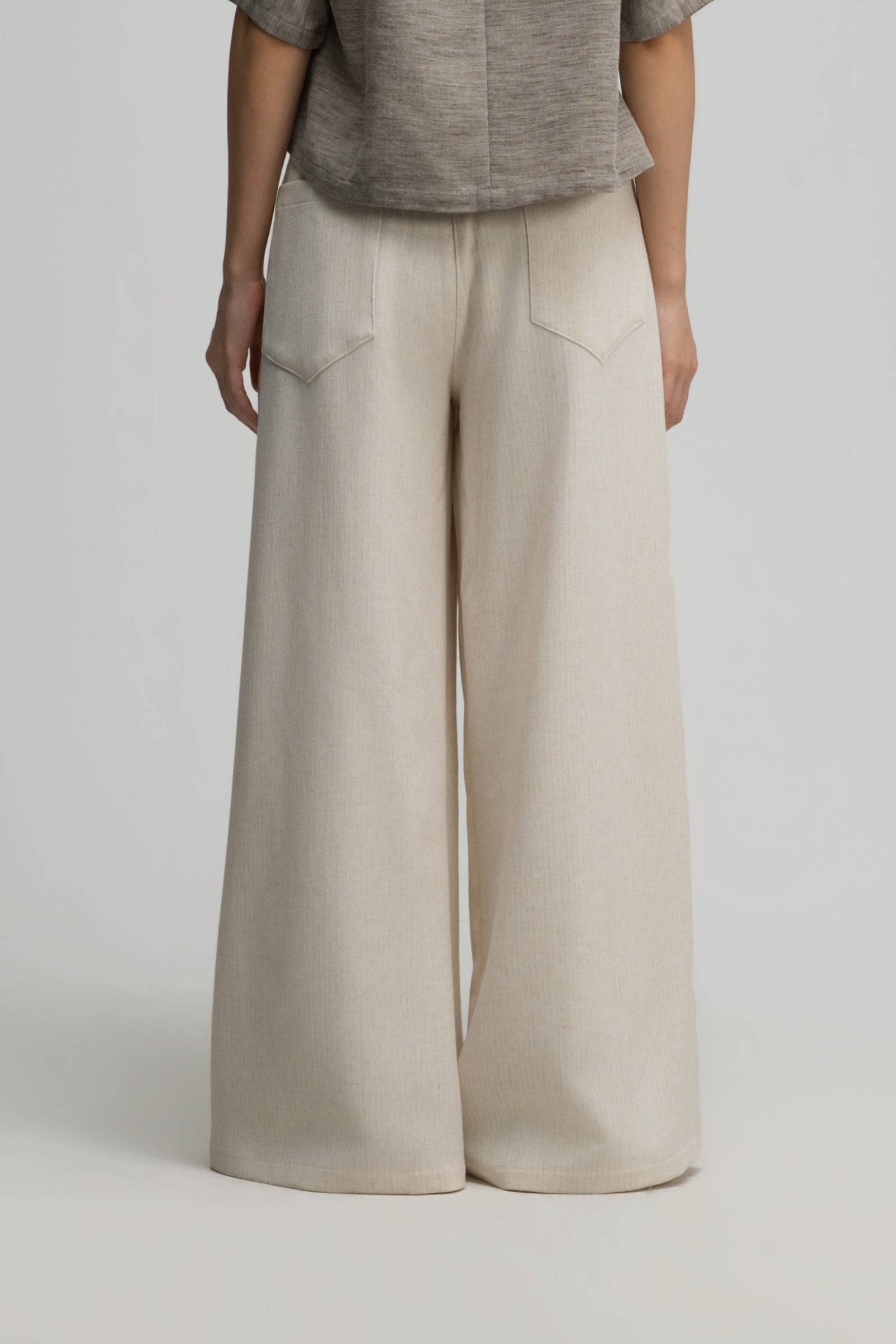 Straight Wide Trousers w/ Beaded Belt (Off White)