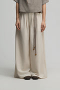 Straight Wide Trousers w/ Beaded Belt (Off White)