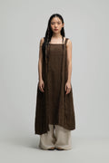 Square Neck Raw Hem Cami Dress (Brown)