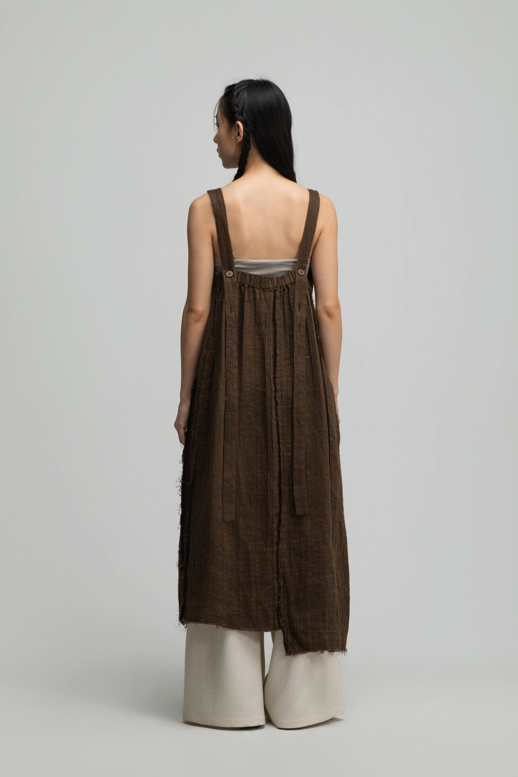 Square Neck Raw Hem Cami Dress (Brown)