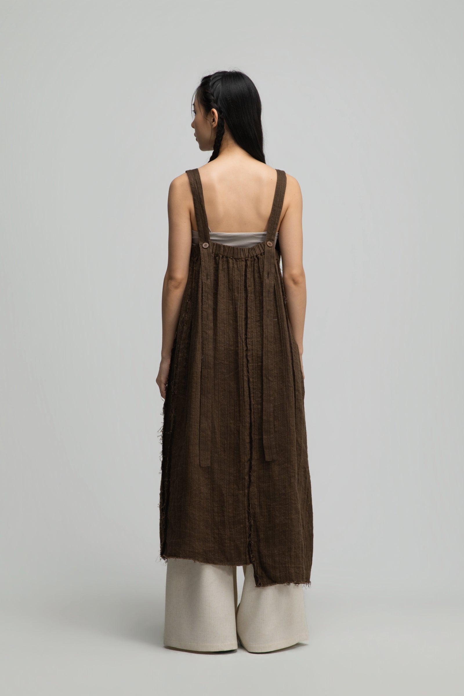 Square Neck Raw Hem Cami Dress (Brown)