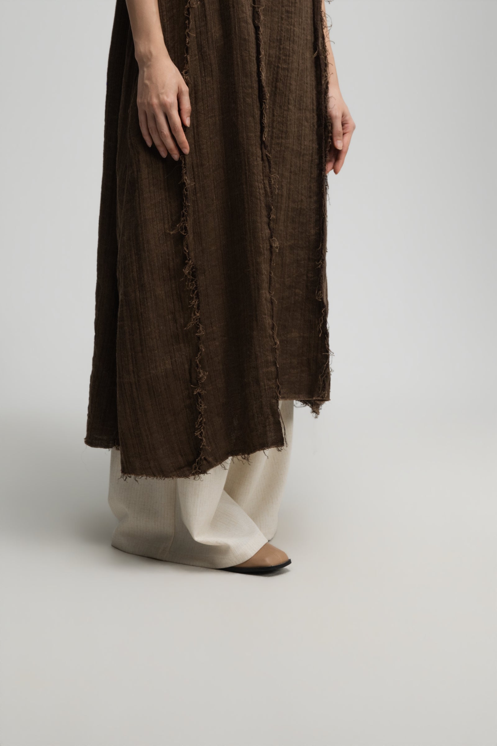 Square Neck Raw Hem Cami Dress (Brown)