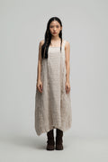 Square Neck Raw Hem Cami Dress (Beige)