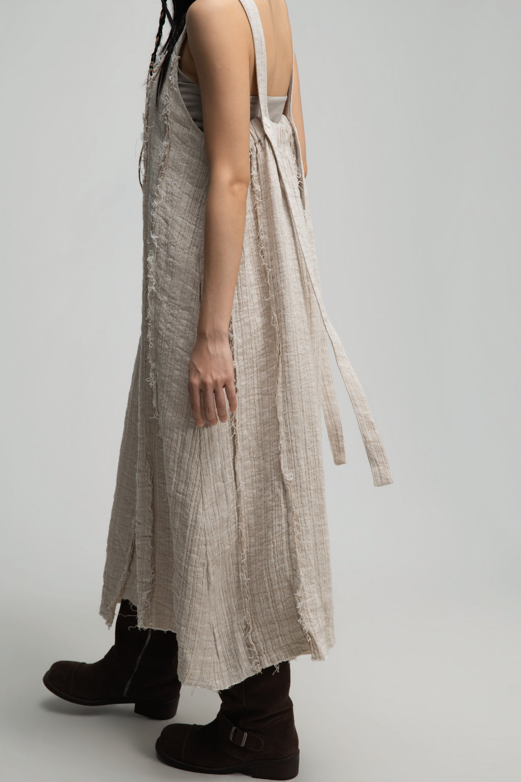 Square Neck Raw Hem Cami Dress (Beige)