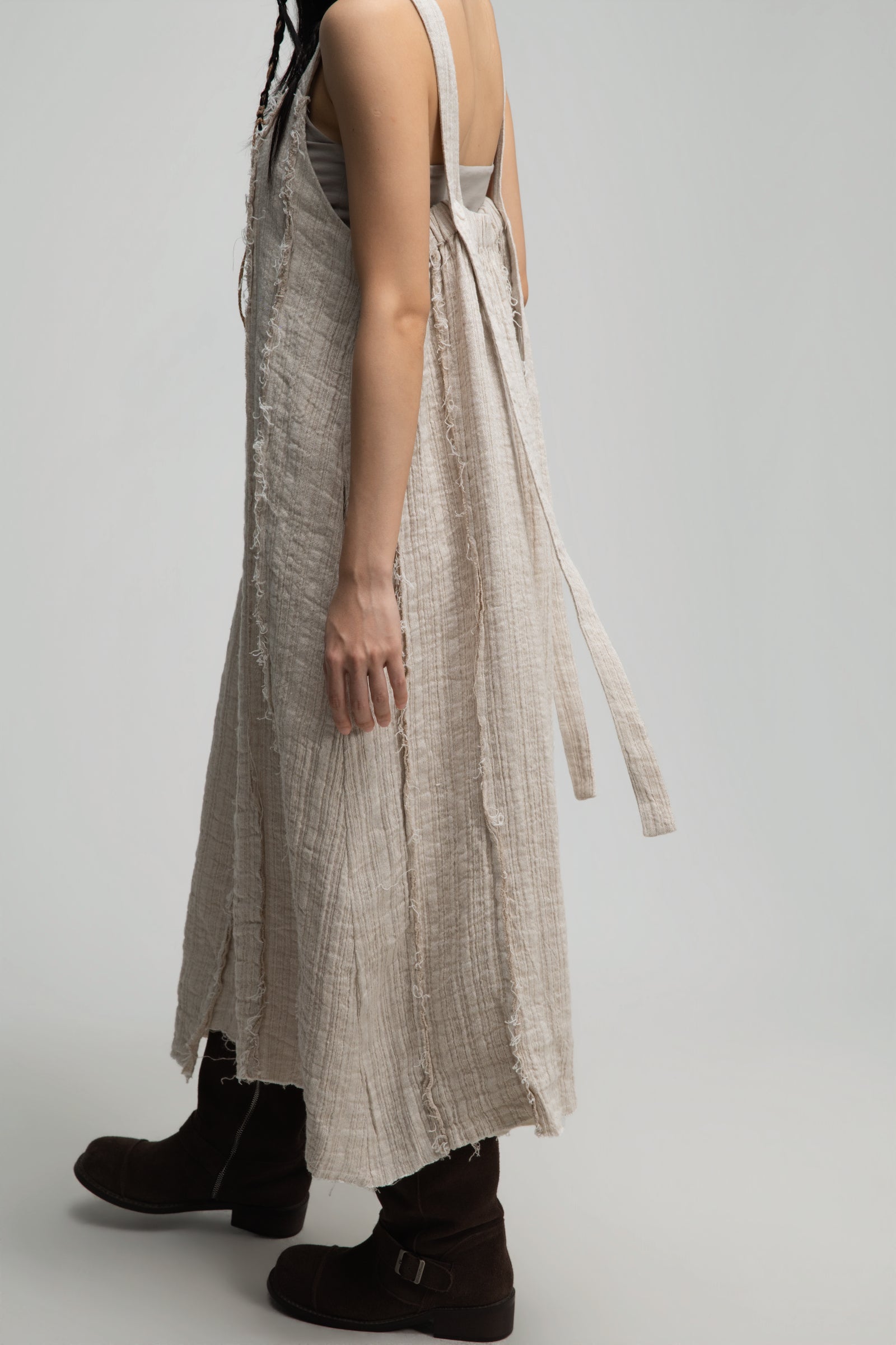 Square Neck Raw Hem Cami Dress (Beige)