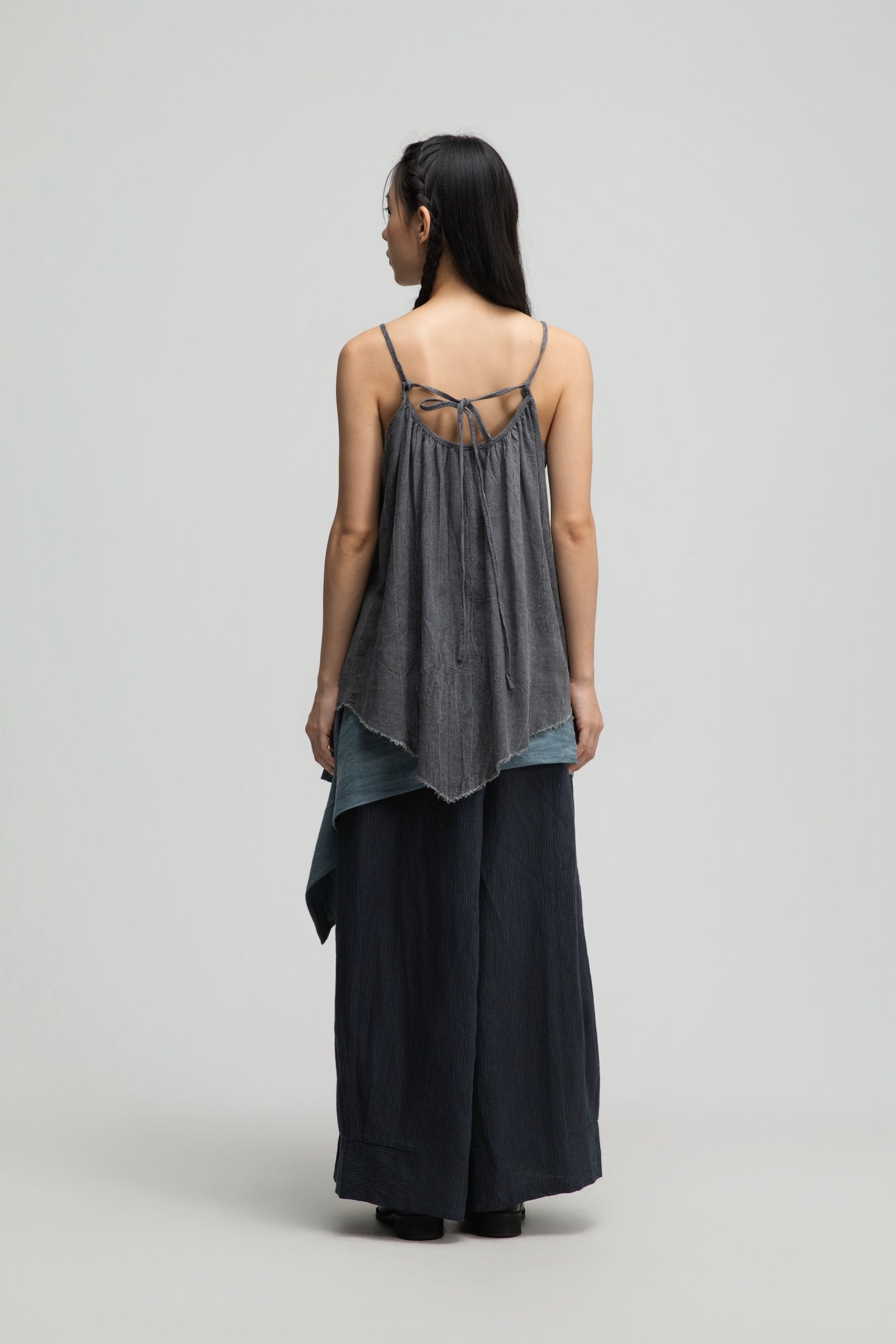 Front Drape Raw Hemp Cami Top (Tie Dye Grey)