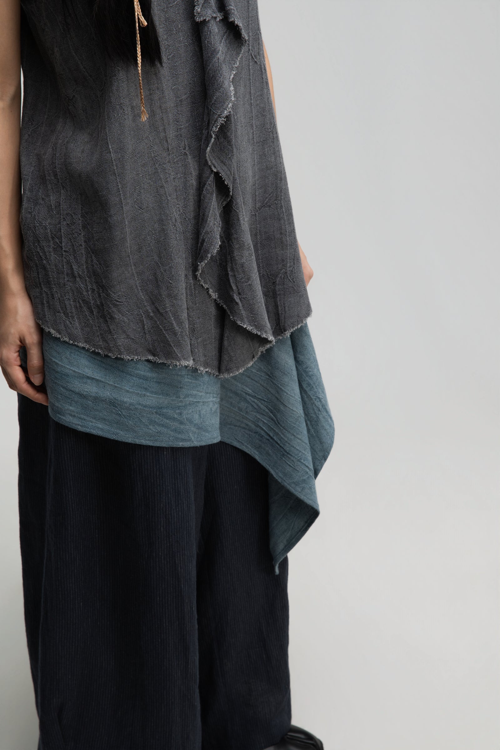Front Drape Raw Hemp Cami Top (Tie Dye Grey)