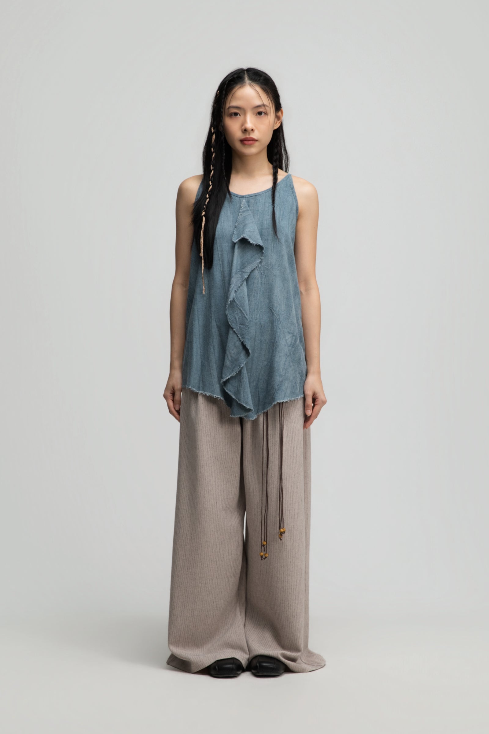Front Drape Raw Hemp Cami Top (Tie Dye Teal)