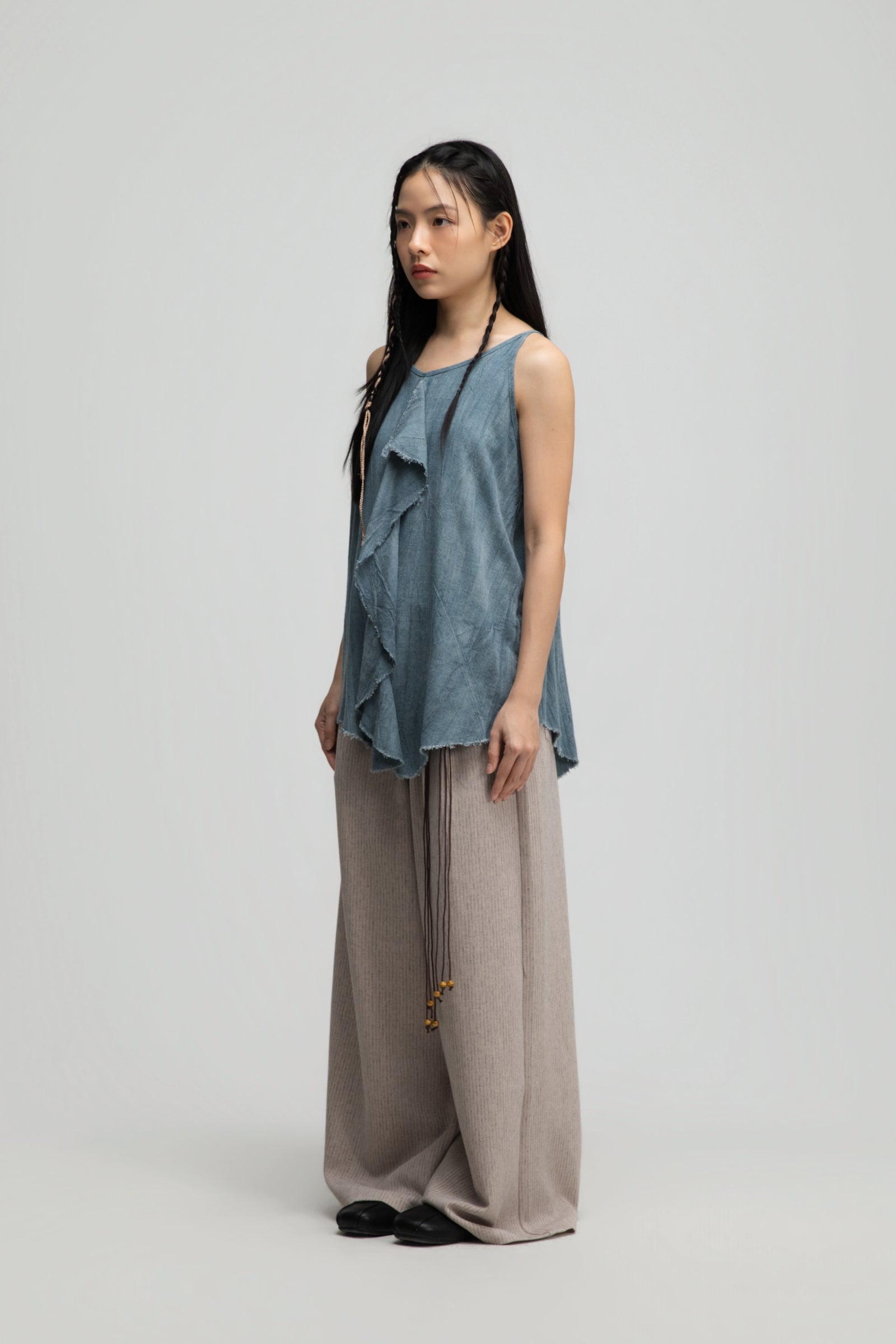 Front Drape Raw Hemp Cami Top (Tie Dye Teal)