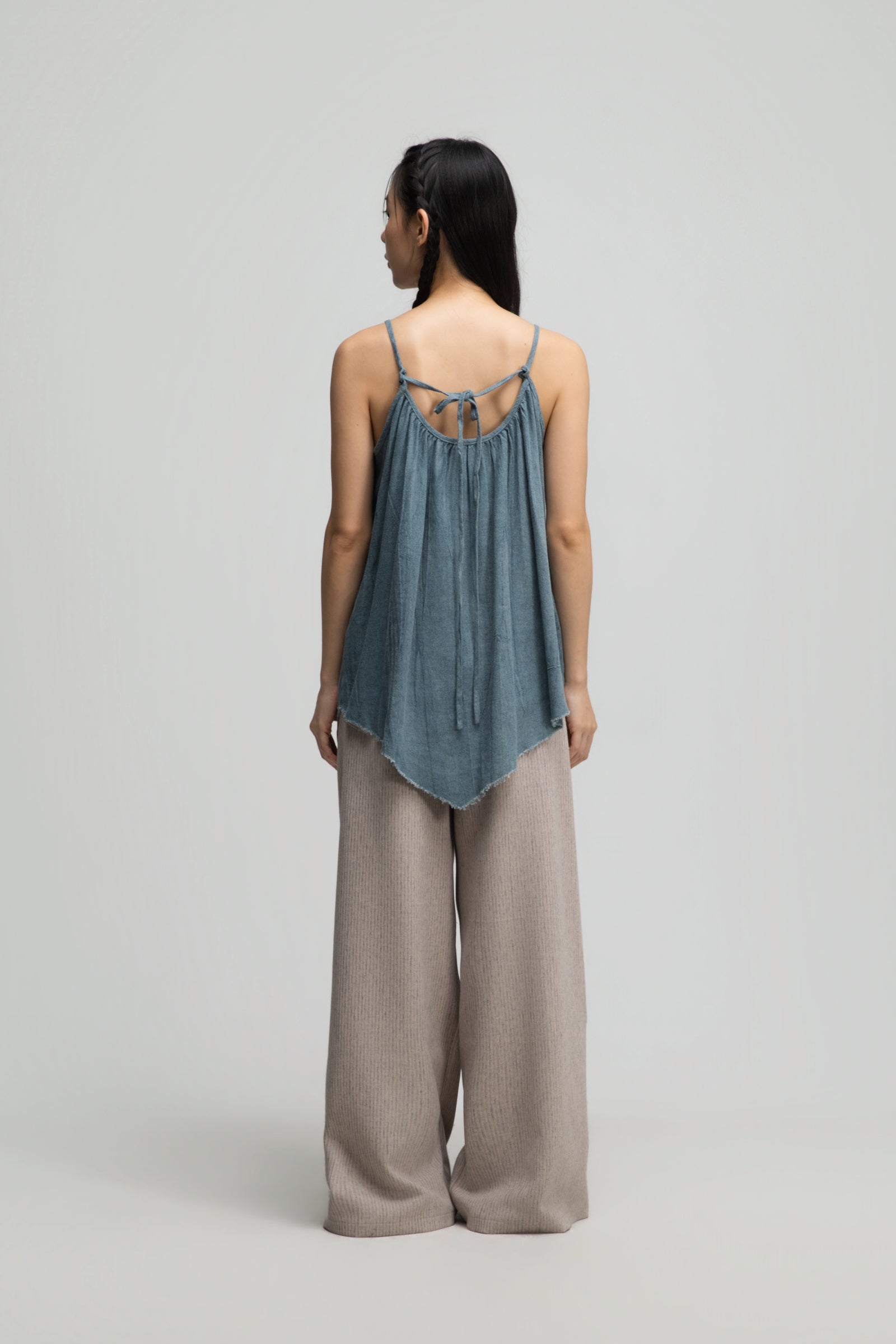 Front Drape Raw Hemp Cami Top (Tie Dye Teal)