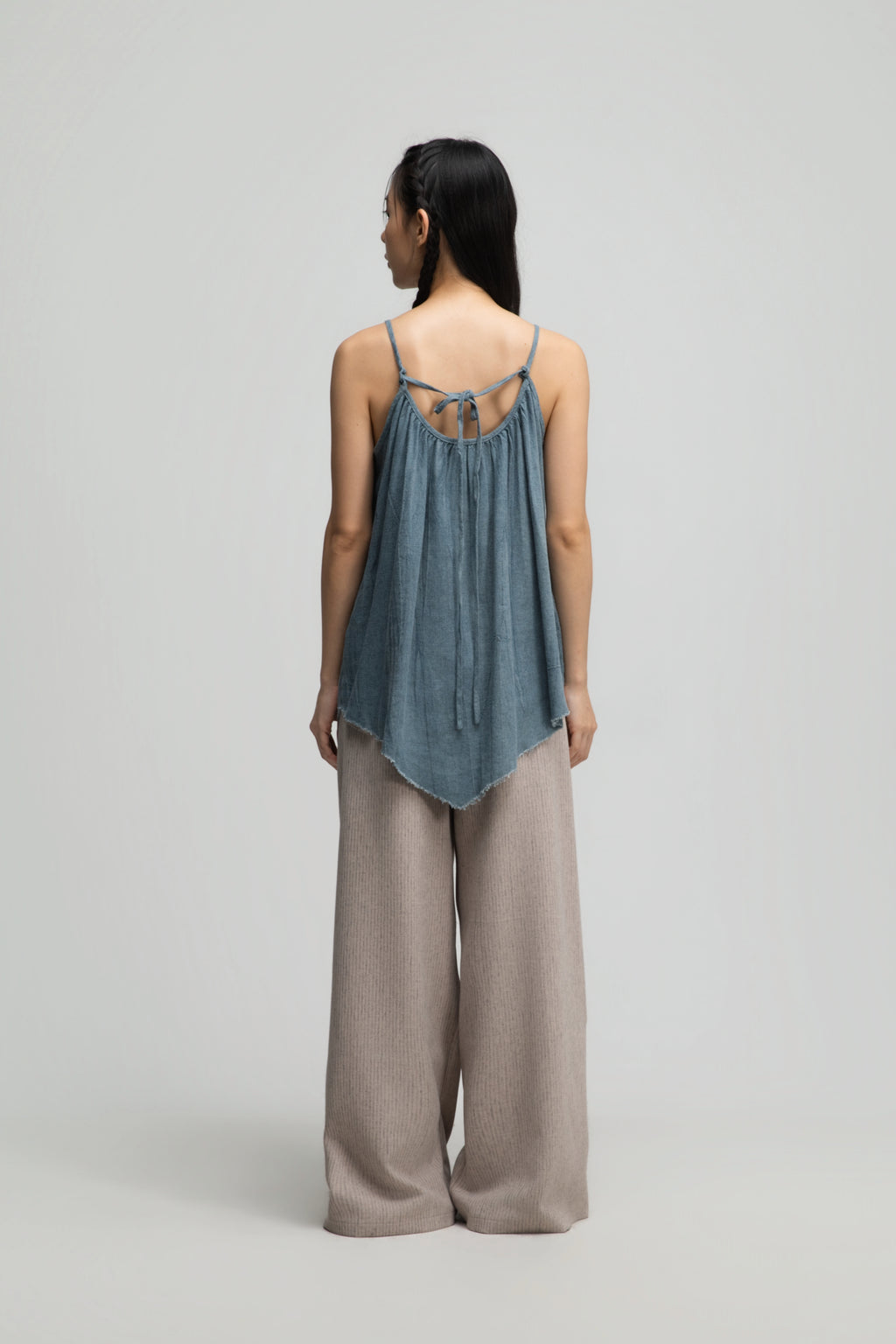 Straight Wide Trousers w/ Beaded Belt (Dark Beige)