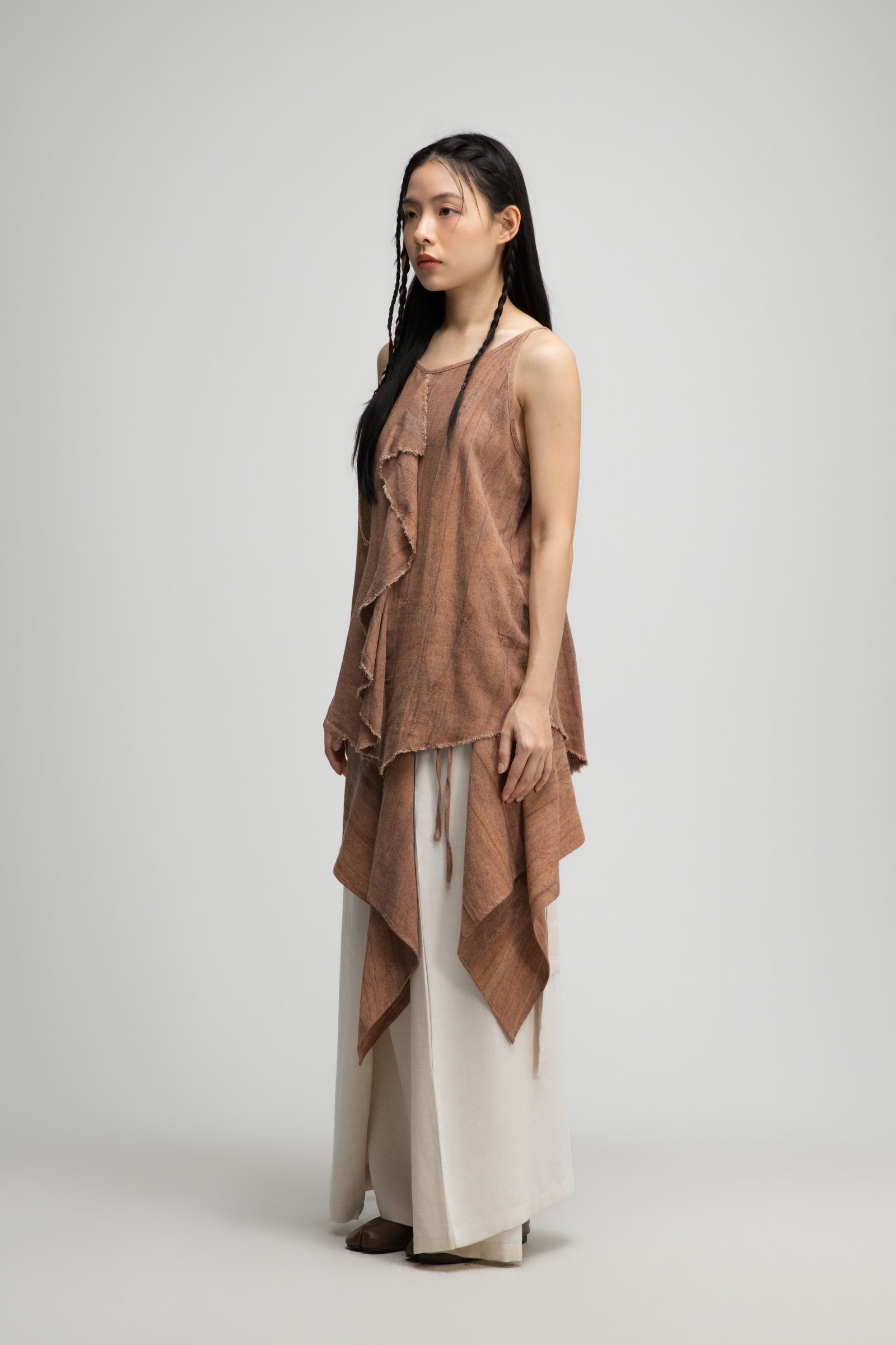 Front Drape Raw Hemp Cami Top (Tie Dye Rust)