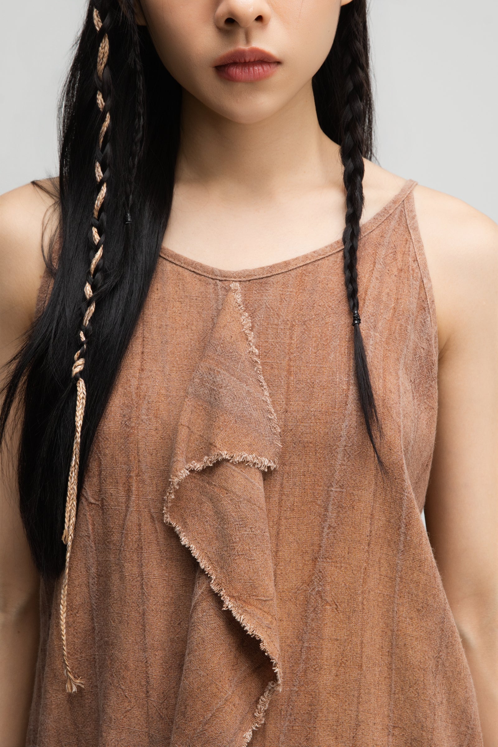 Front Drape Raw Hem Cami Top (Tie Dye Rust)