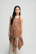 Front Drape Raw Hem Cami Top (Tie Dye Rust)