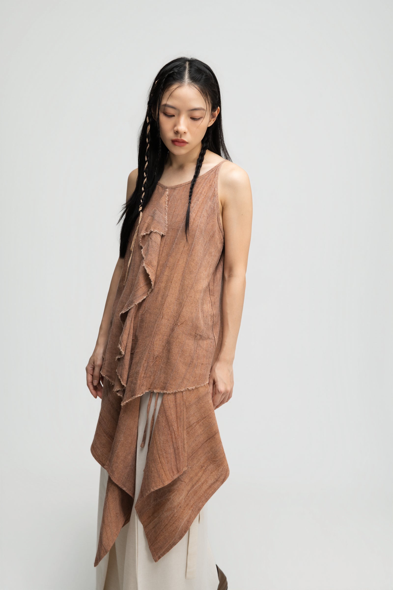 Front Drape Raw Hemp Cami Top (Tie Dye Rust)