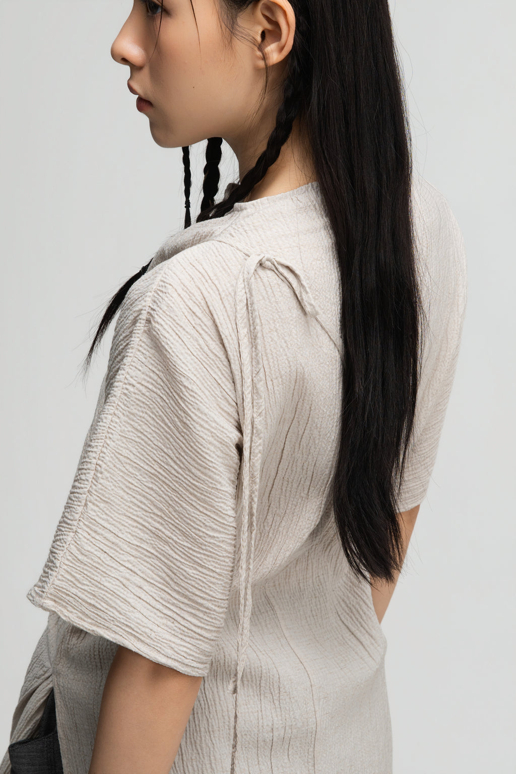 High Neck Wrap Longline Top (Beige)
