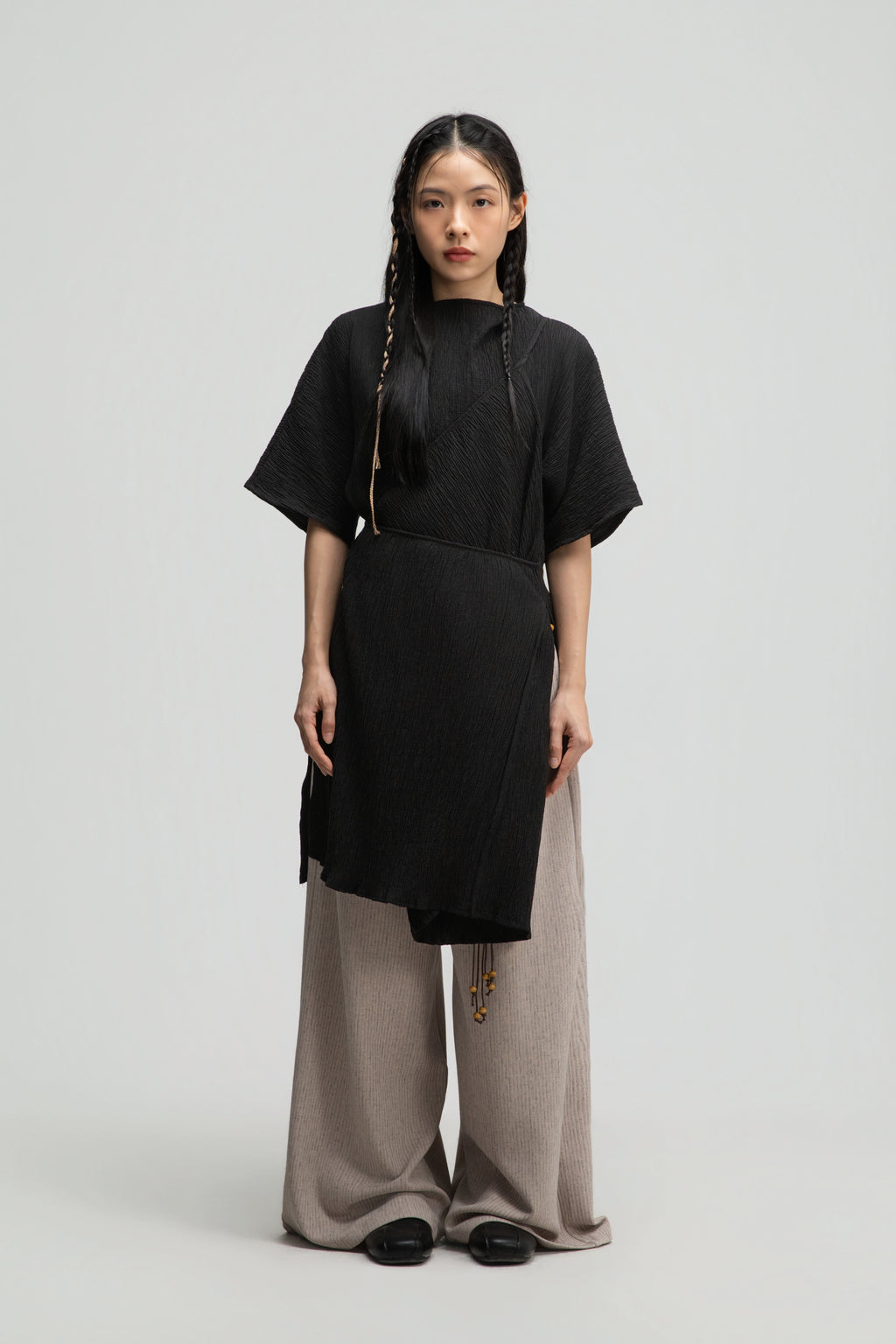 High Neck Wrap Longline Top (Black)