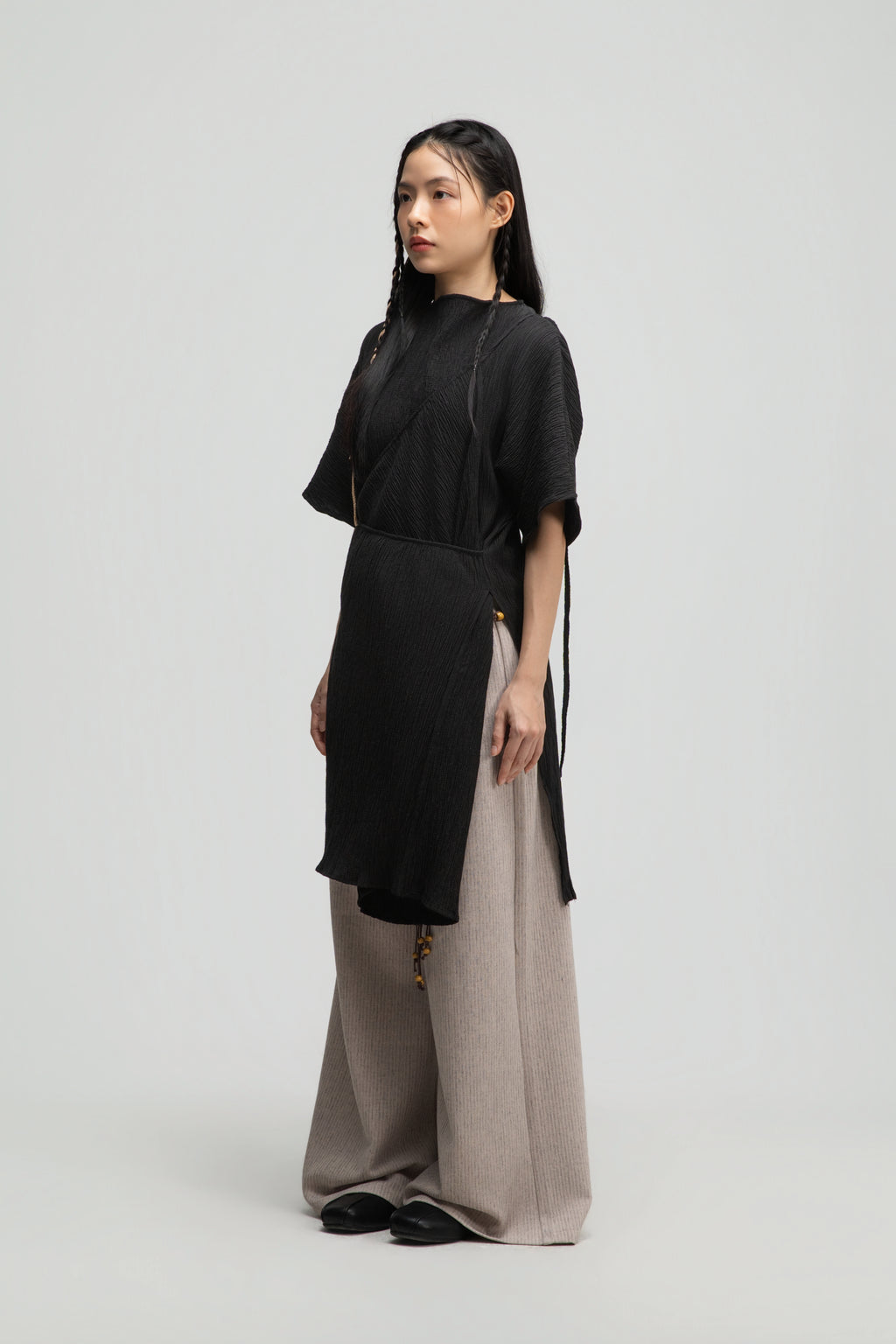 High Neck Wrap Longline Top (Black)