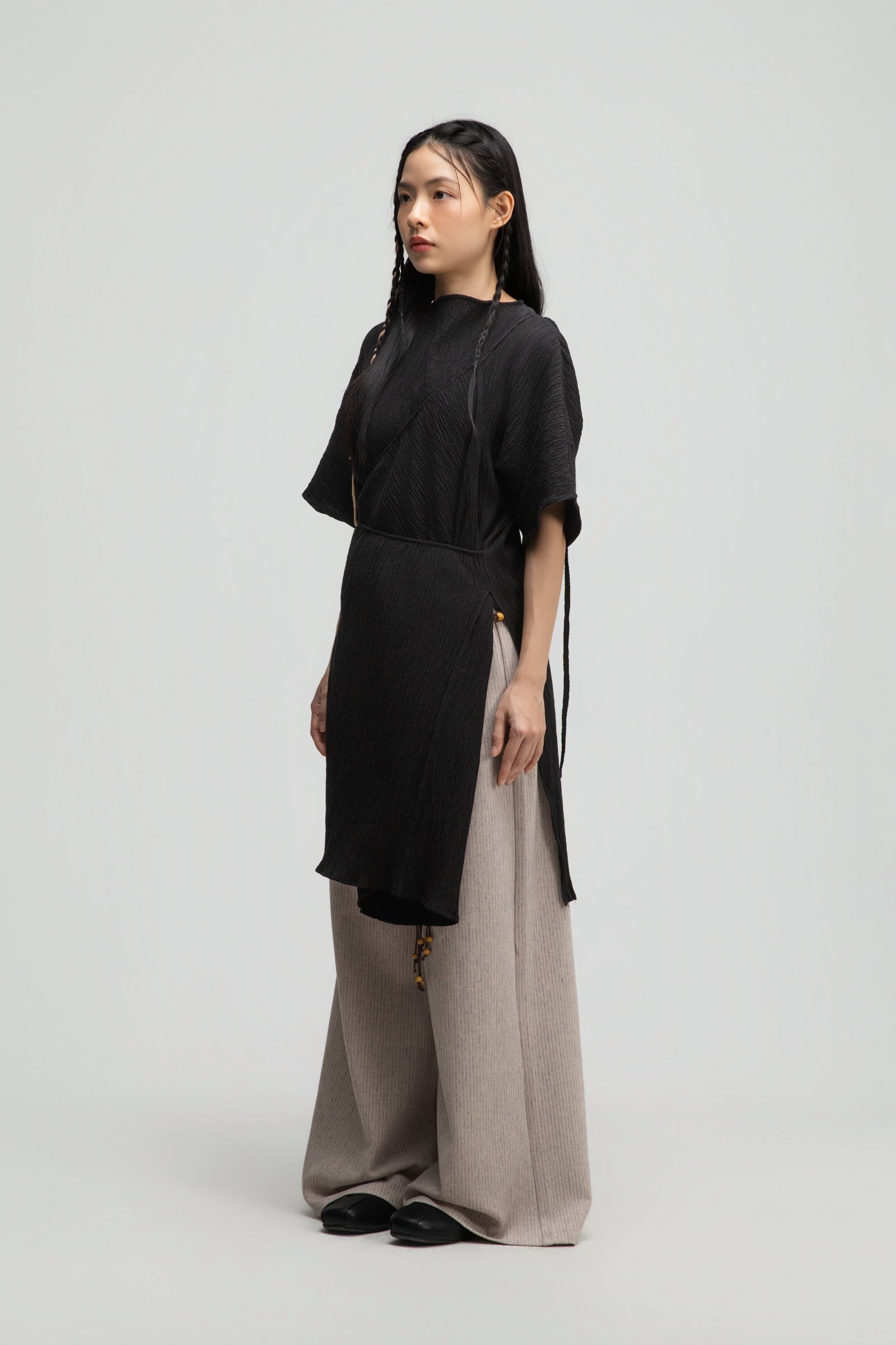 High Neck Wrap Longline Top (Black)