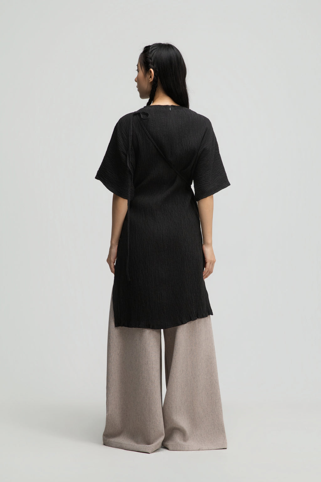 High Neck Wrap Longline Top (Black)