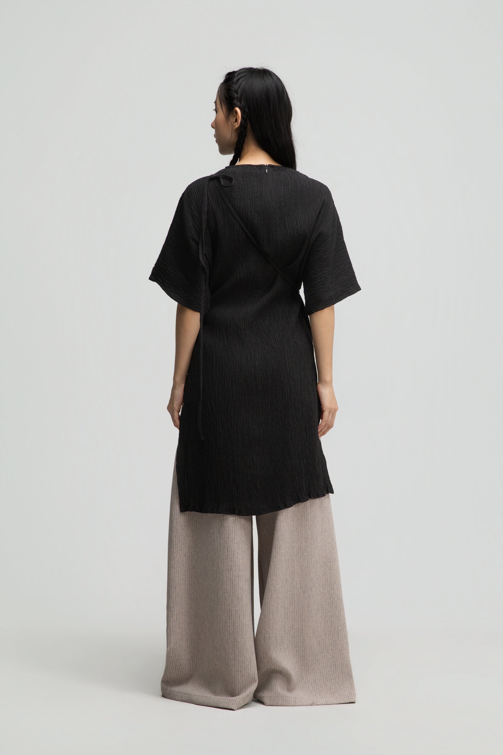 High Neck Wrap Longline Top (Black)