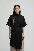 High Neck Wrap Longline Top (Black)