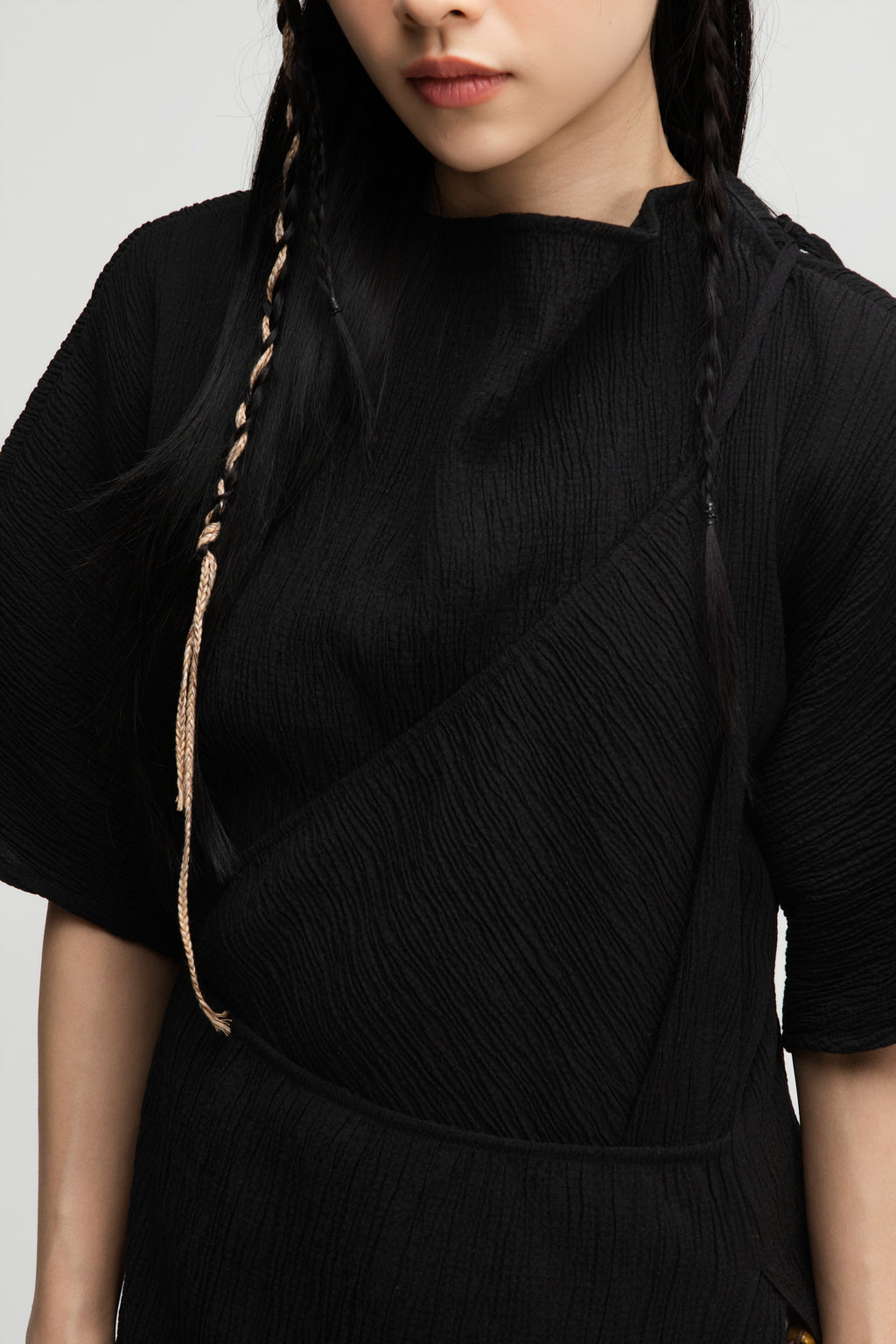 High Neck Wrap Longline Top (Black)