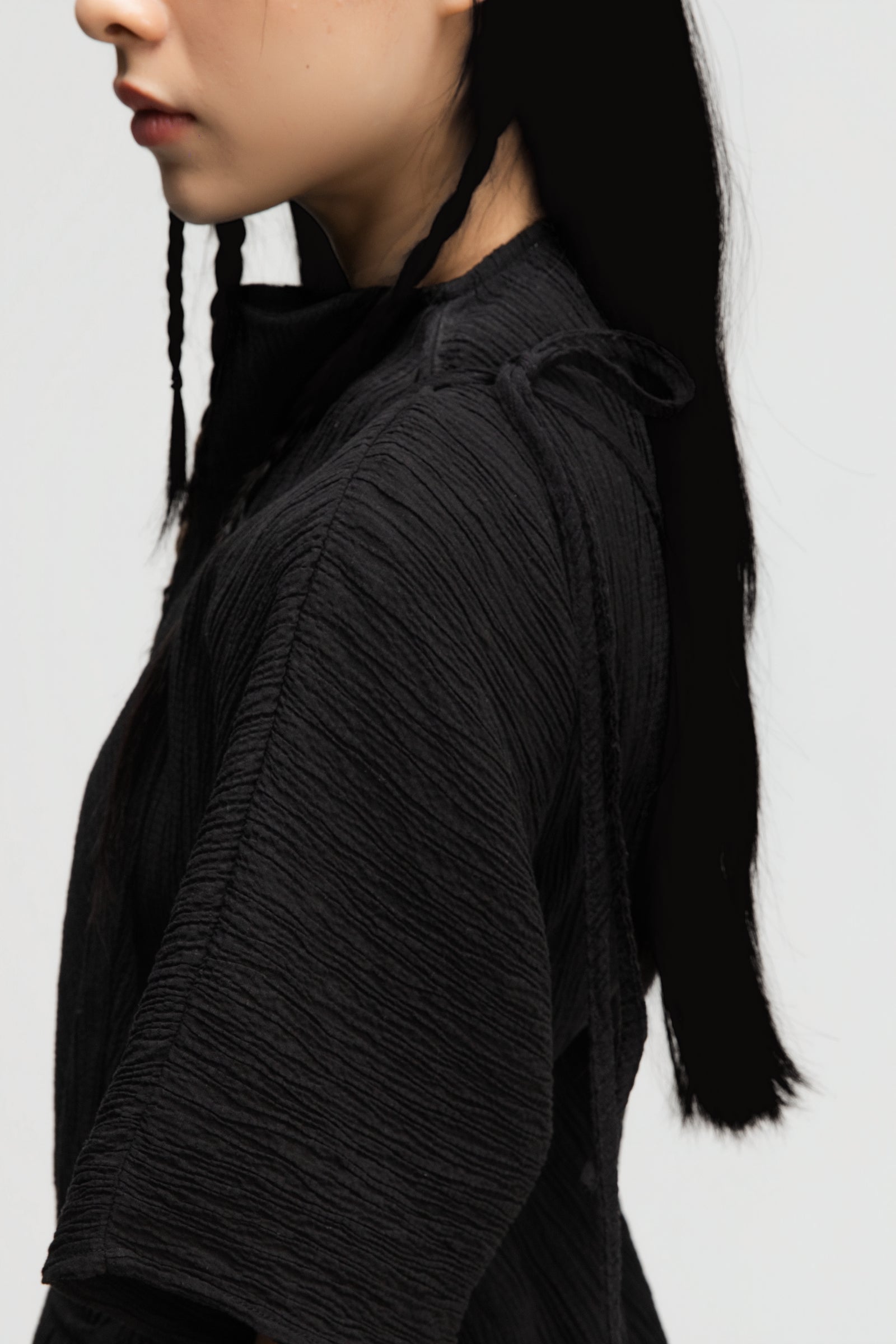 High Neck Wrap Longline Top (Black)