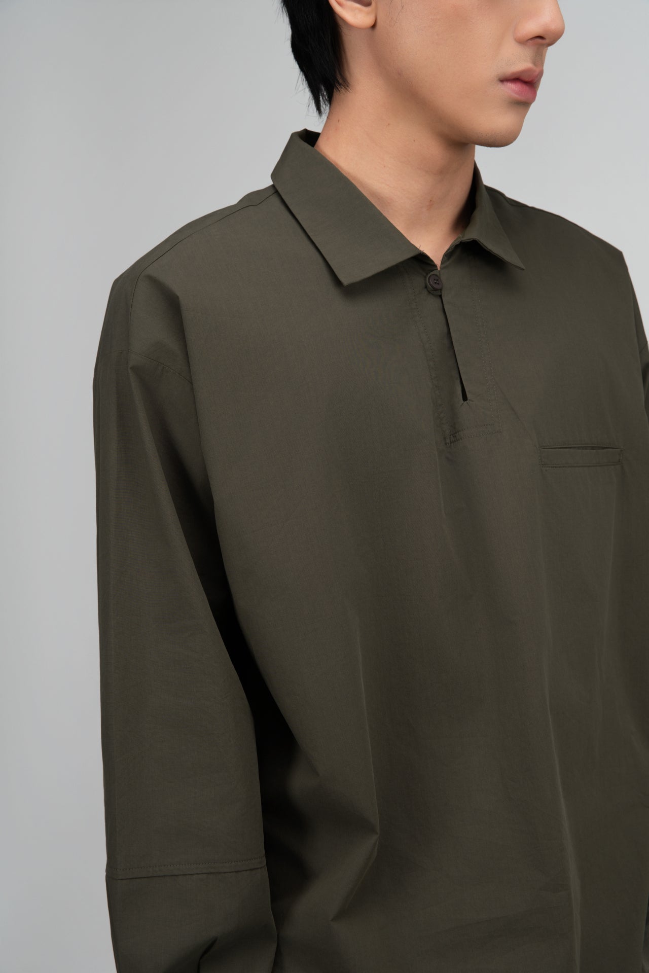 Gender Neutral Skipper Collar Long Sleeve Shirt (Forest)