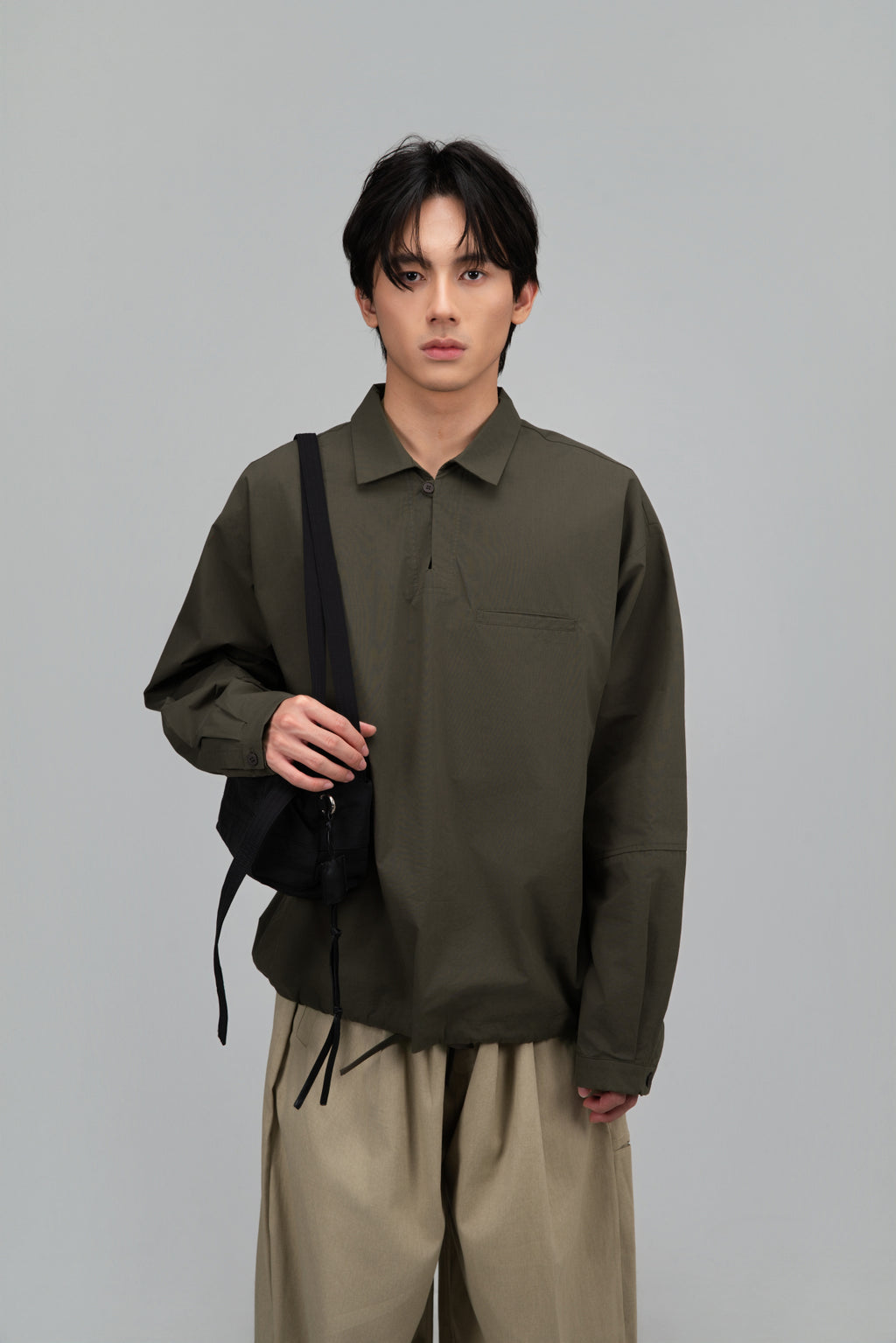 Gender Neutral Skipper Collar Long Sleeve Shirt (Forest)