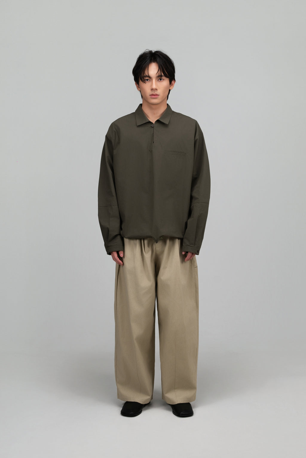 Gender Neutral Skipper Collar Long Sleeve Shirt (Forest)