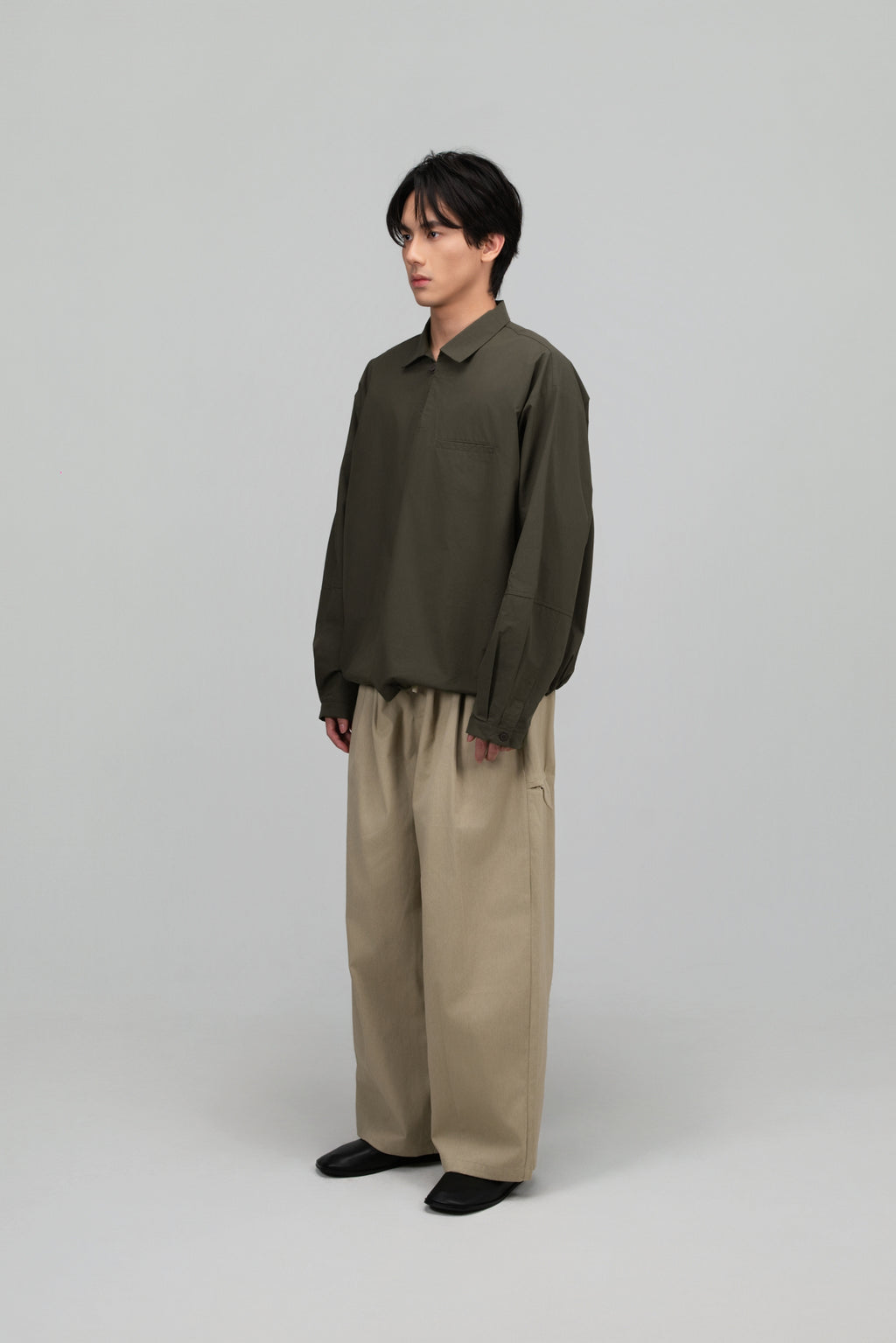 Gender Neutral Skipper Collar Long Sleeve Shirt (Forest)