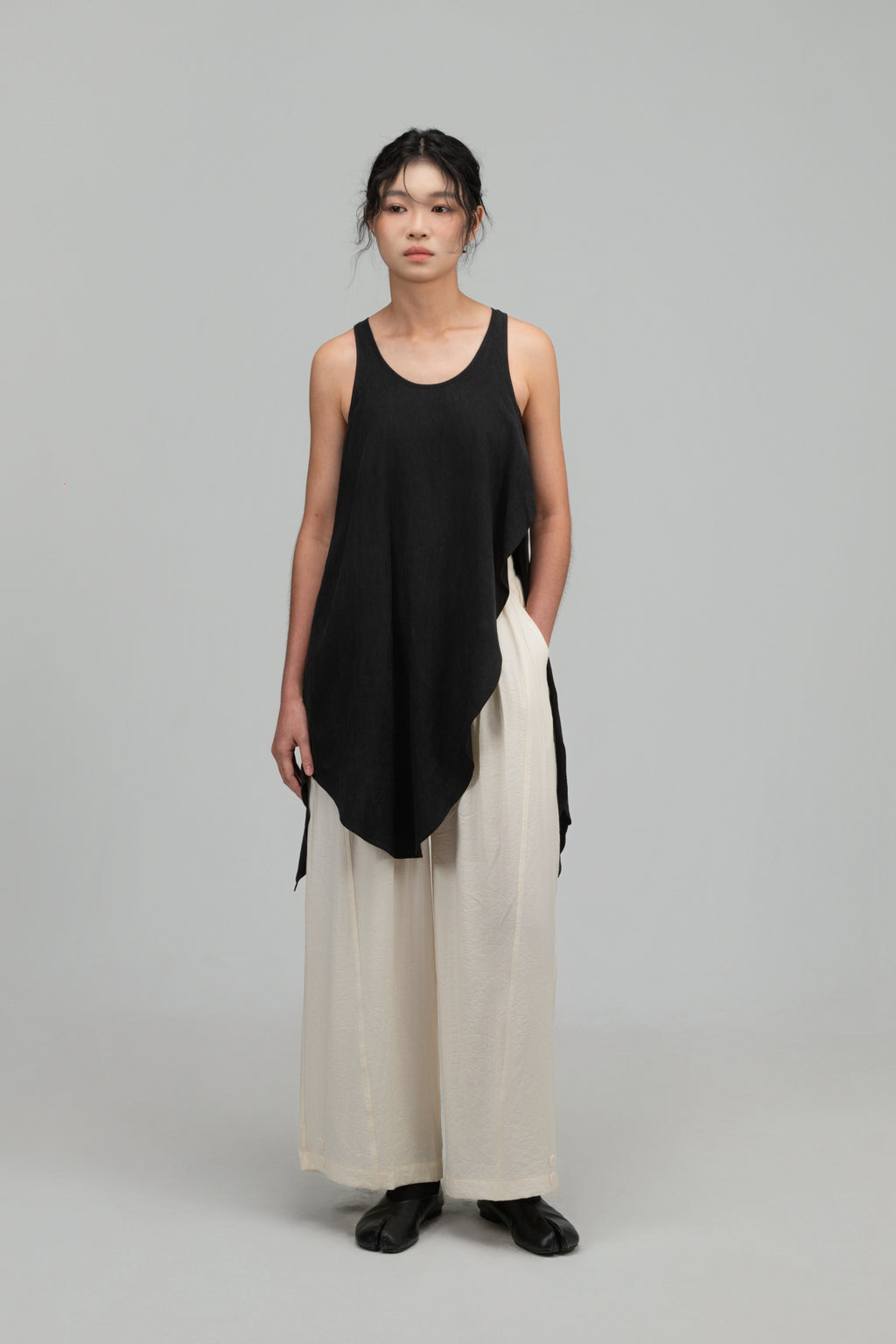 Asymmetrical Layering Long Tank Top (Black)
