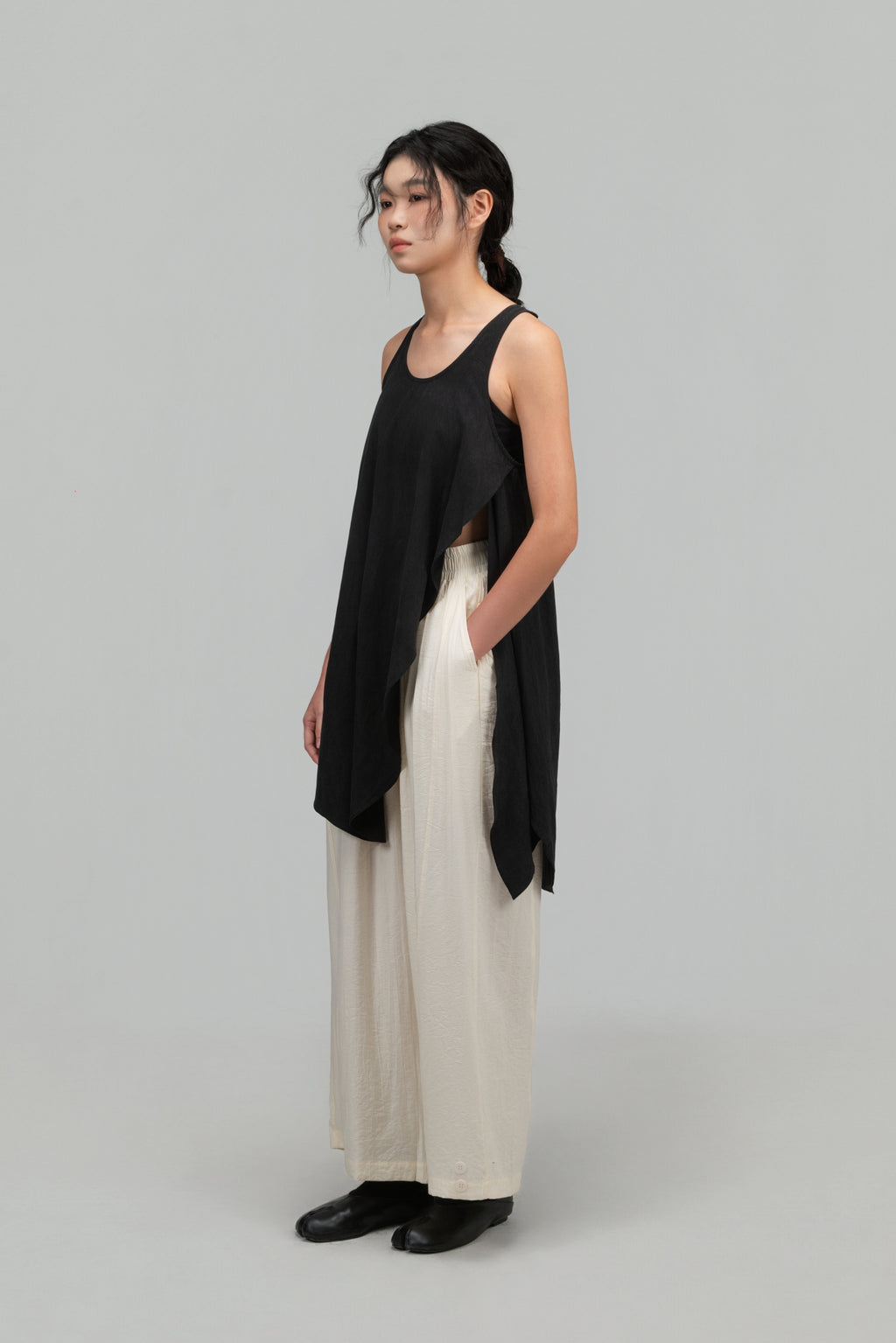 Asymmetrical Layering Long Tank Top (Black)