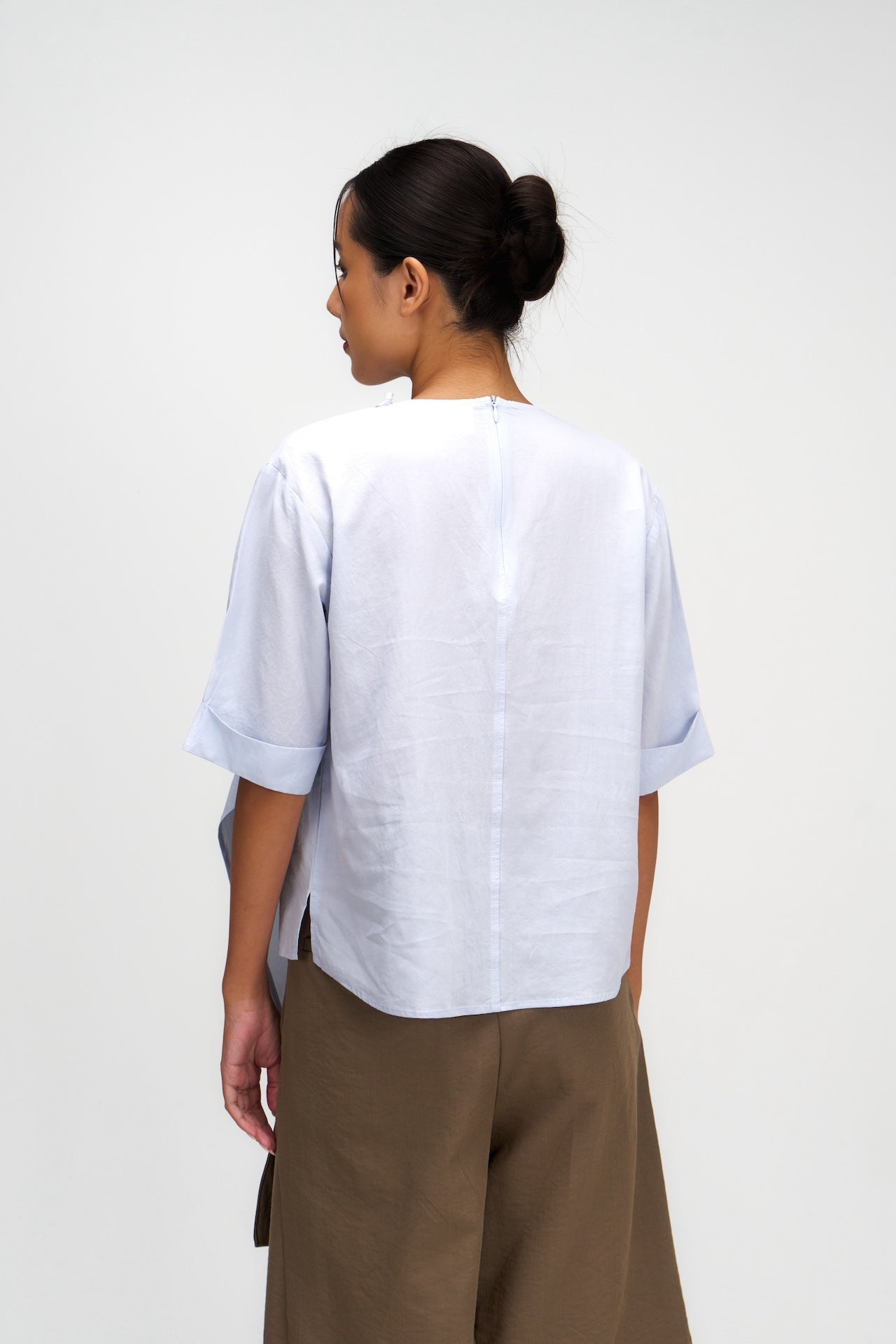 Neck-Scarf Half Sleeve Blouse (Blue)